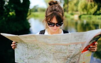 Woman looking at map