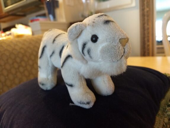 a stuffed animal tiger, Rocky