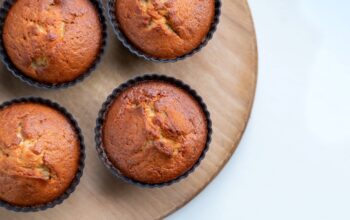 Banana nut muffins on a plate