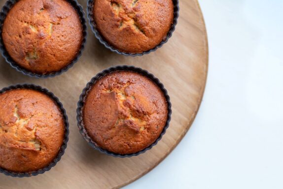 Banana nut muffins on a plate