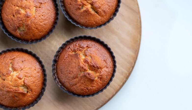 Banana nut muffins on a plate